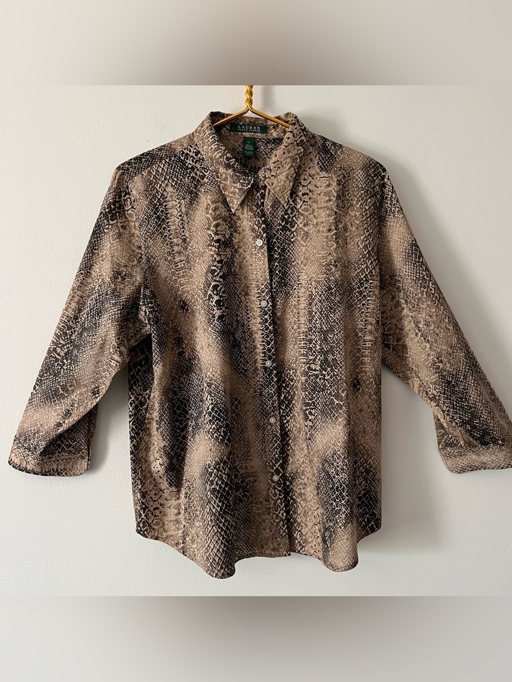 Lauren Ralph Lauren BrownTan Snakeskin 100% Cotton Button Up XL